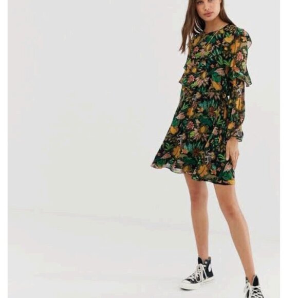 Maison Scotch Yeah Jungle Floral Print Dress Size Black/Green Size XS - Picture 2 of 13